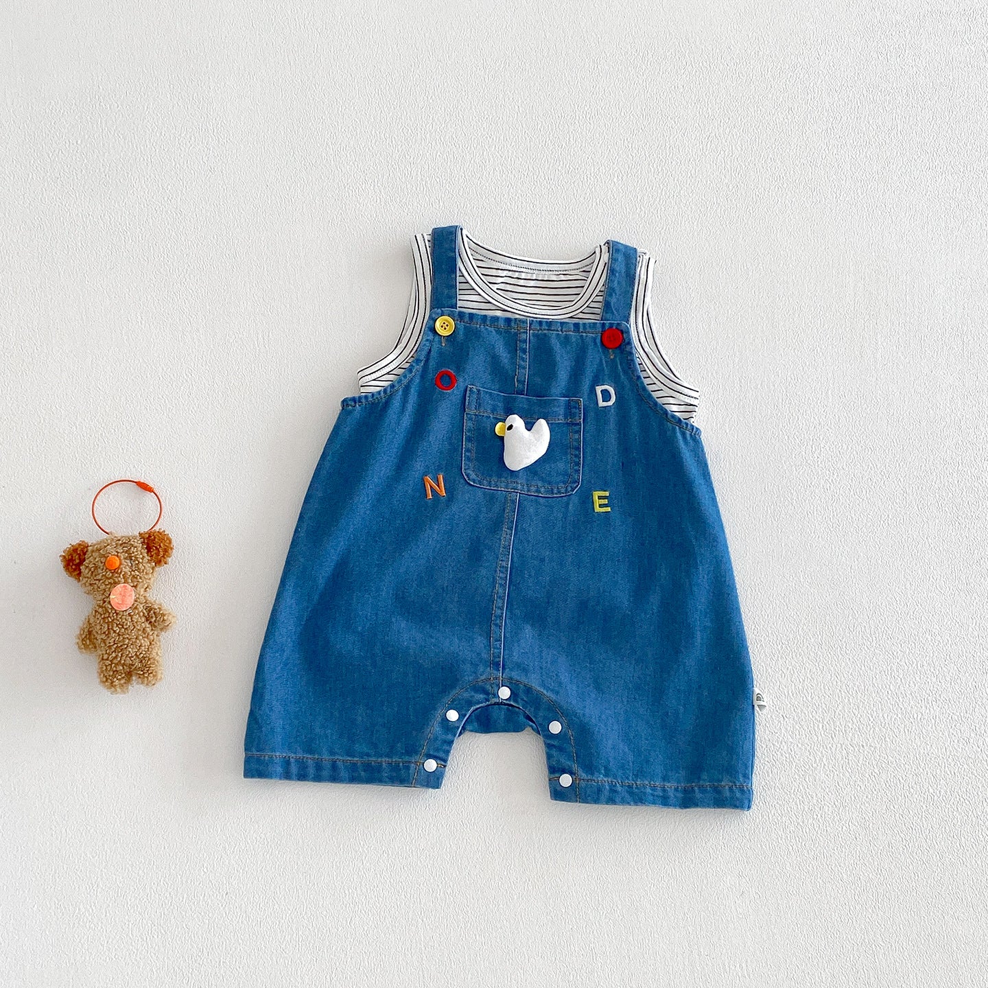 Summer New Baby 3D Cartoon Overalls Set, Baby Striped Vest Bodysuit Two-Piece Set