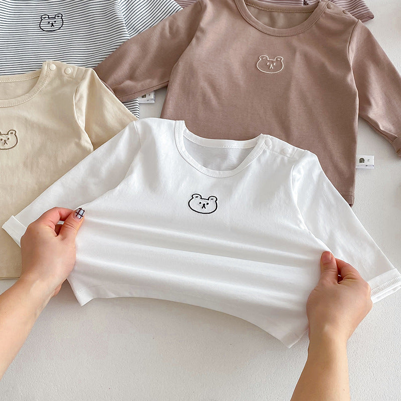 Spring Autumn Simple Infant Toddler Embroidered Cartoon Top Cotton Long Sleeve T-Shirt