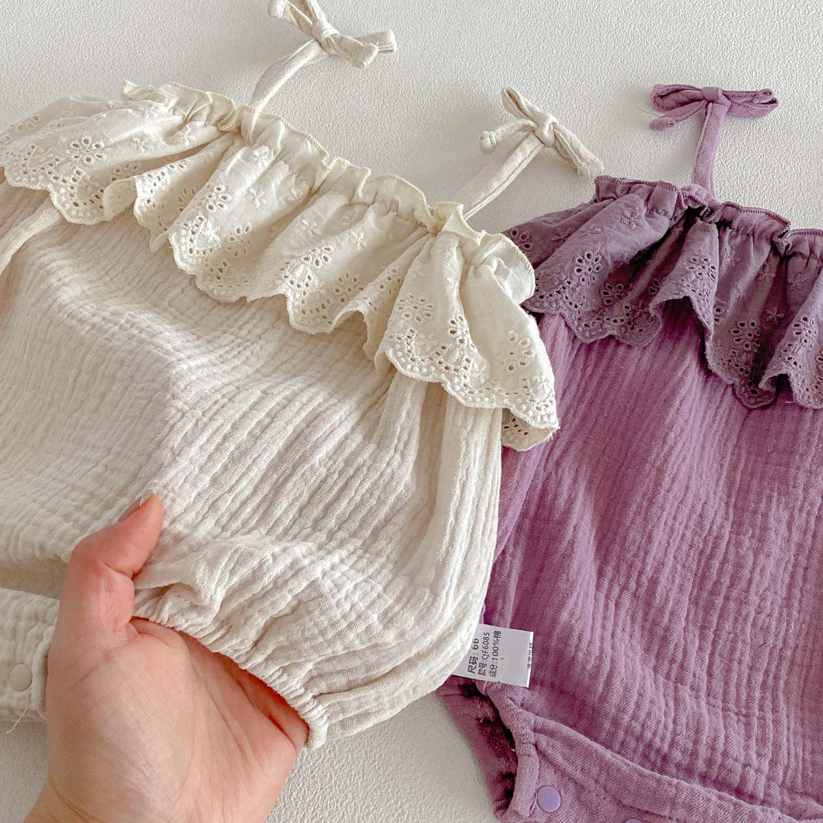 Cute Baby Girl Summer Romper with Lace Collar, Sweet Thin Cotton Sleeveless Onesie