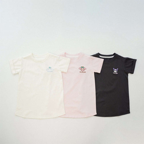 Baby girl T-shirt set with small chest icons in cream, pale pink, and dark gray