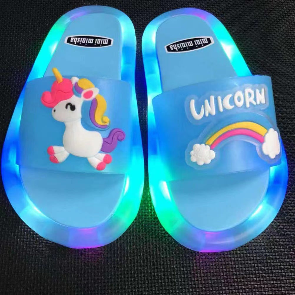 Internet celebrity luminous children's slippers fashionable crystal shoes shiny lights boys and girls children's luminous sandals