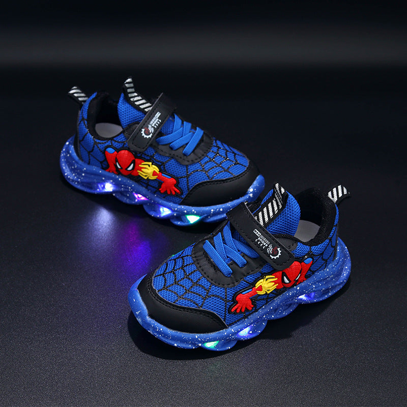 2022 new light-up spider-man children's shoes new boys' sneakers light-up with light spring new children's shoes