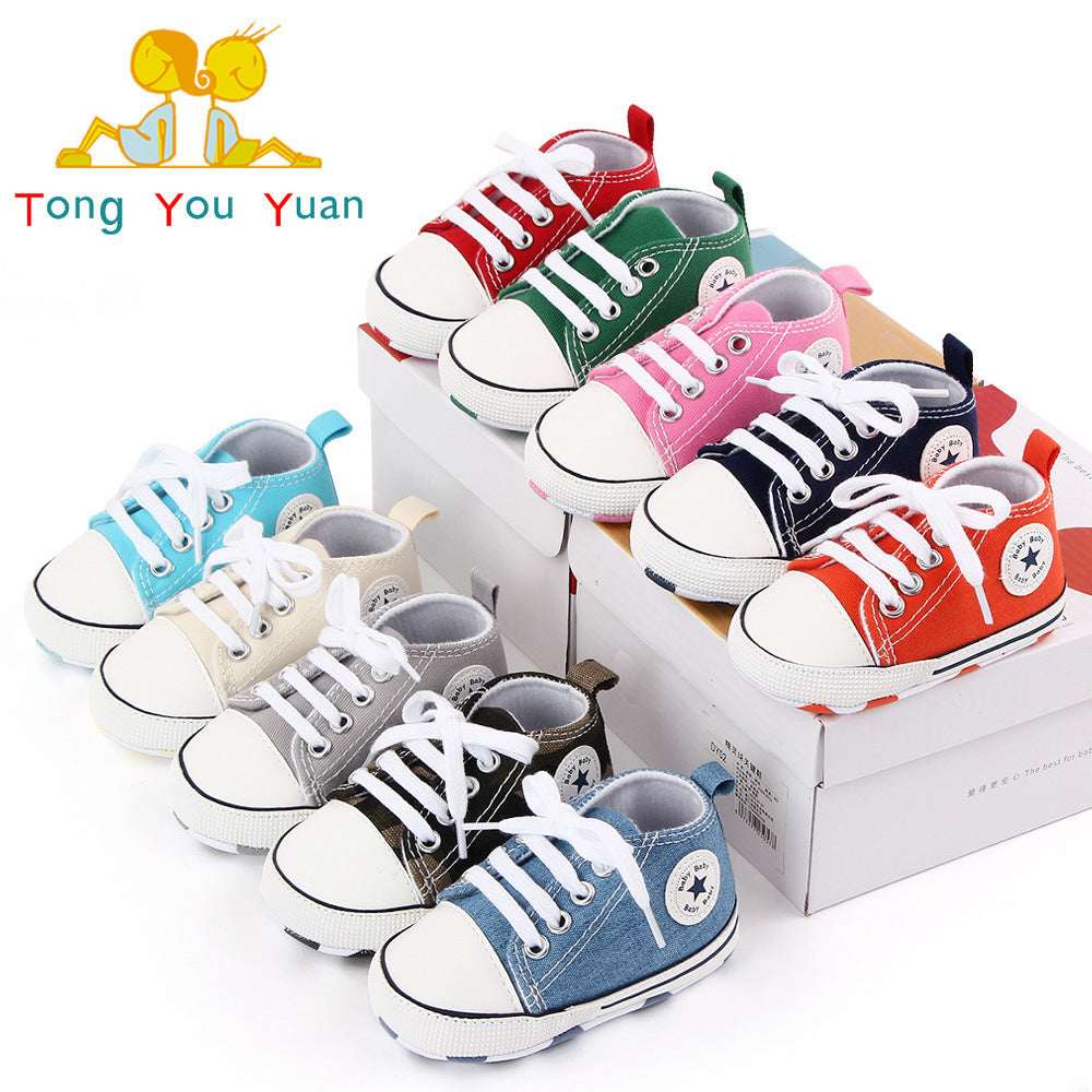 Toddler canvas sneaker set, assorted colors with white soles and lace-up star patches