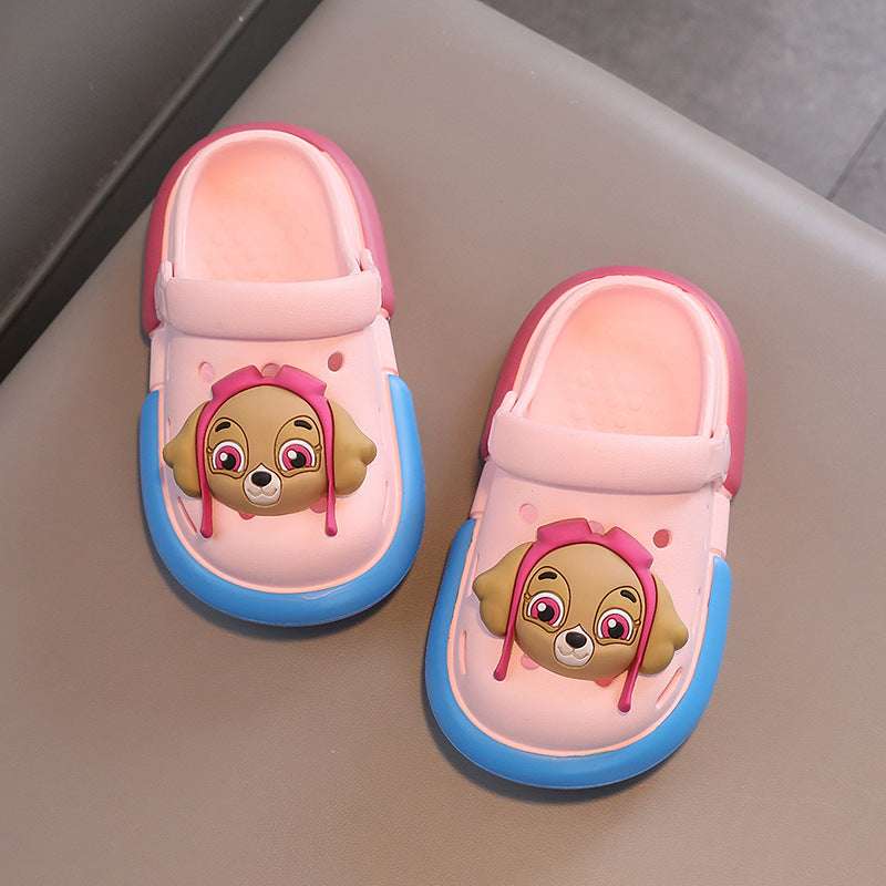 Paw Patrol kids light pink EVA clogs with blue accents and pup face on front