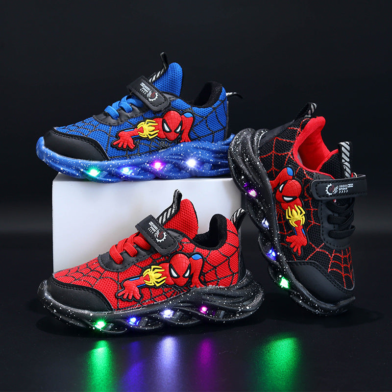 2022 new light-up spider-man children's shoes new boys' sneakers light-up with light spring new children's shoes