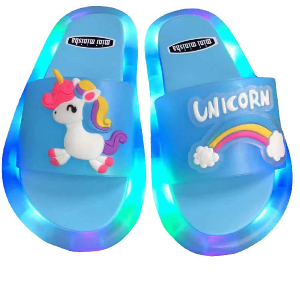 Internet celebrity luminous children's slippers fashionable crystal shoes shiny lights boys and girls children's luminous sandals