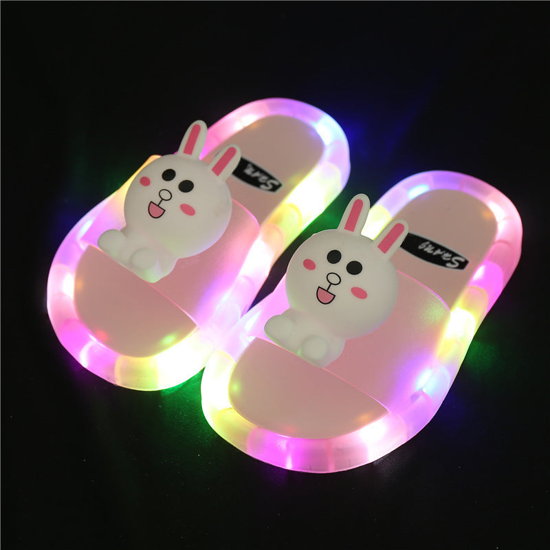 Internet celebrity luminous children's slippers fashionable crystal shoes shiny lights boys and girls children's luminous sandals