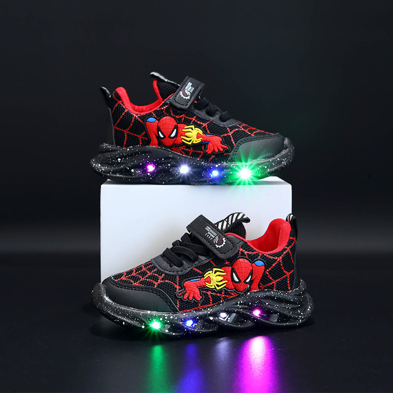 2022 new light-up spider-man children's shoes new boys' sneakers light-up with light spring new children's shoes