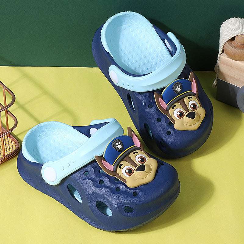 Navy Paw Patrol kids clog slippers with light blue lining and puppy face