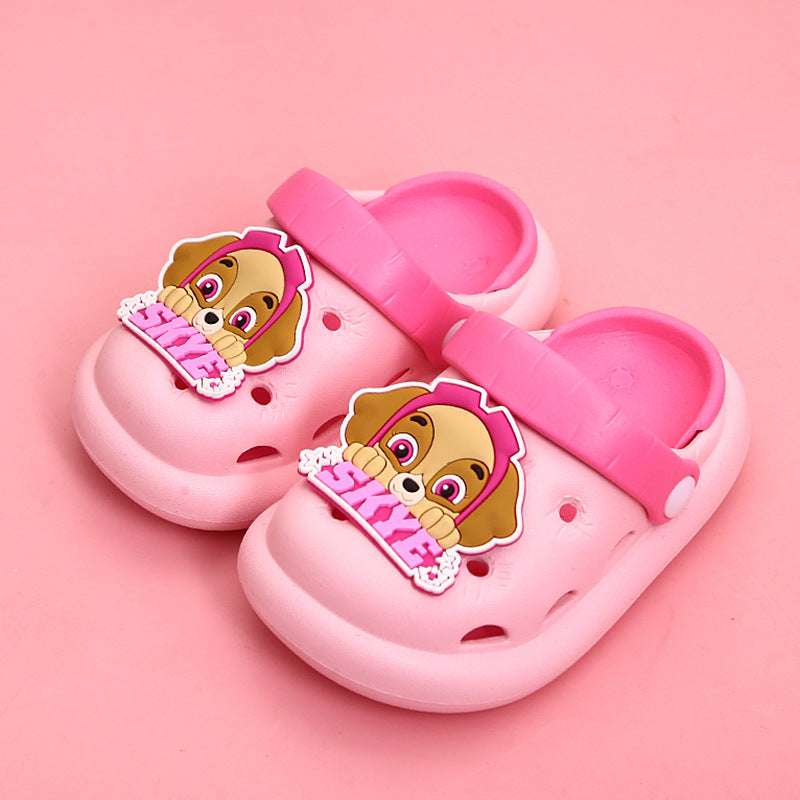 Kids Paw Patrol croc-style slippers, pink with character face and embroidered shoe patch