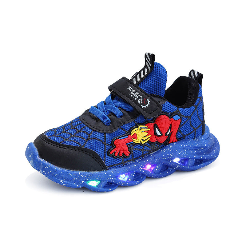 2022 new light-up spider-man children's shoes new boys' sneakers light-up with light spring new children's shoes
