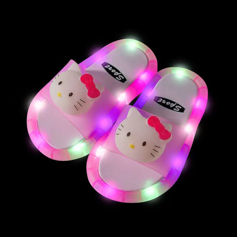 Internet celebrity luminous children's slippers fashionable crystal shoes shiny lights boys and girls children's luminous sandals