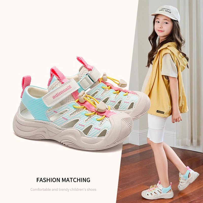 Girls shoes closed toe sandals 2024 summer new children's soft bottom sports shoes boys beach shoes summer style for middle and large children