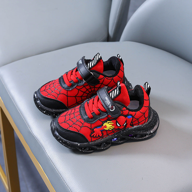 2022 new light-up spider-man children's shoes new boys' sneakers light-up with light spring new children's shoes