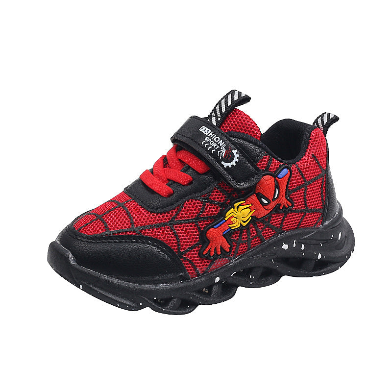 2026 New Boys Spider-Man Sports Light-Up Shoes Factory Direct Sales Fashion Mesh Middle Big Kids Cartoon Light-up Shoes Trend