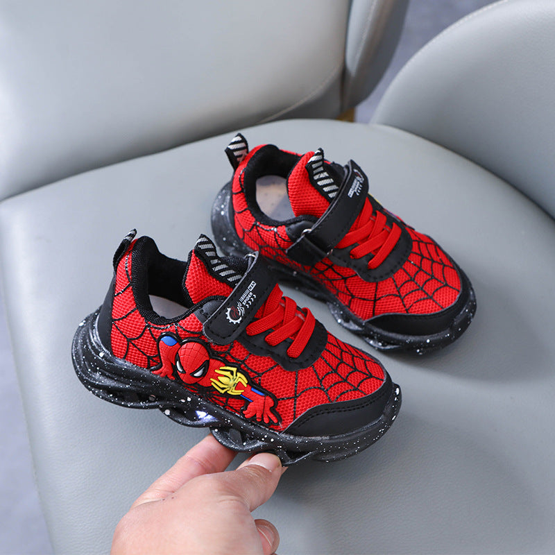 2022 new light-up spider-man children's shoes new boys' sneakers light-up with light spring new children's shoes