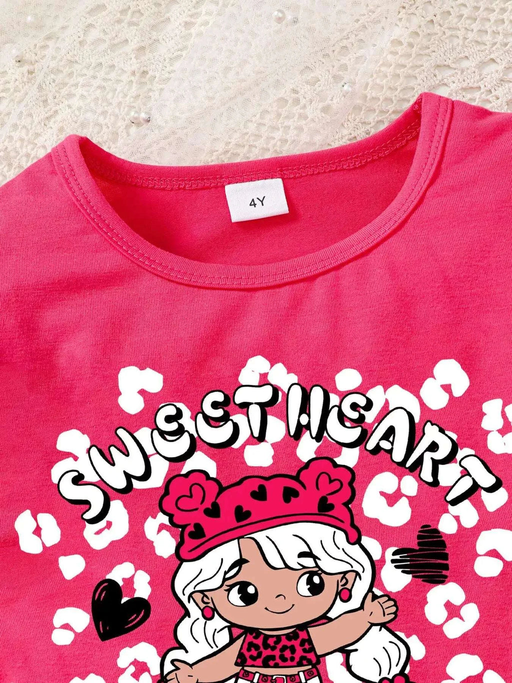 Kids rose ruffled short-sleeve tee with Sweetheart girl graphic