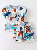 Kids' animal print round-neck tee and elastic-waist shorts set, multicolor