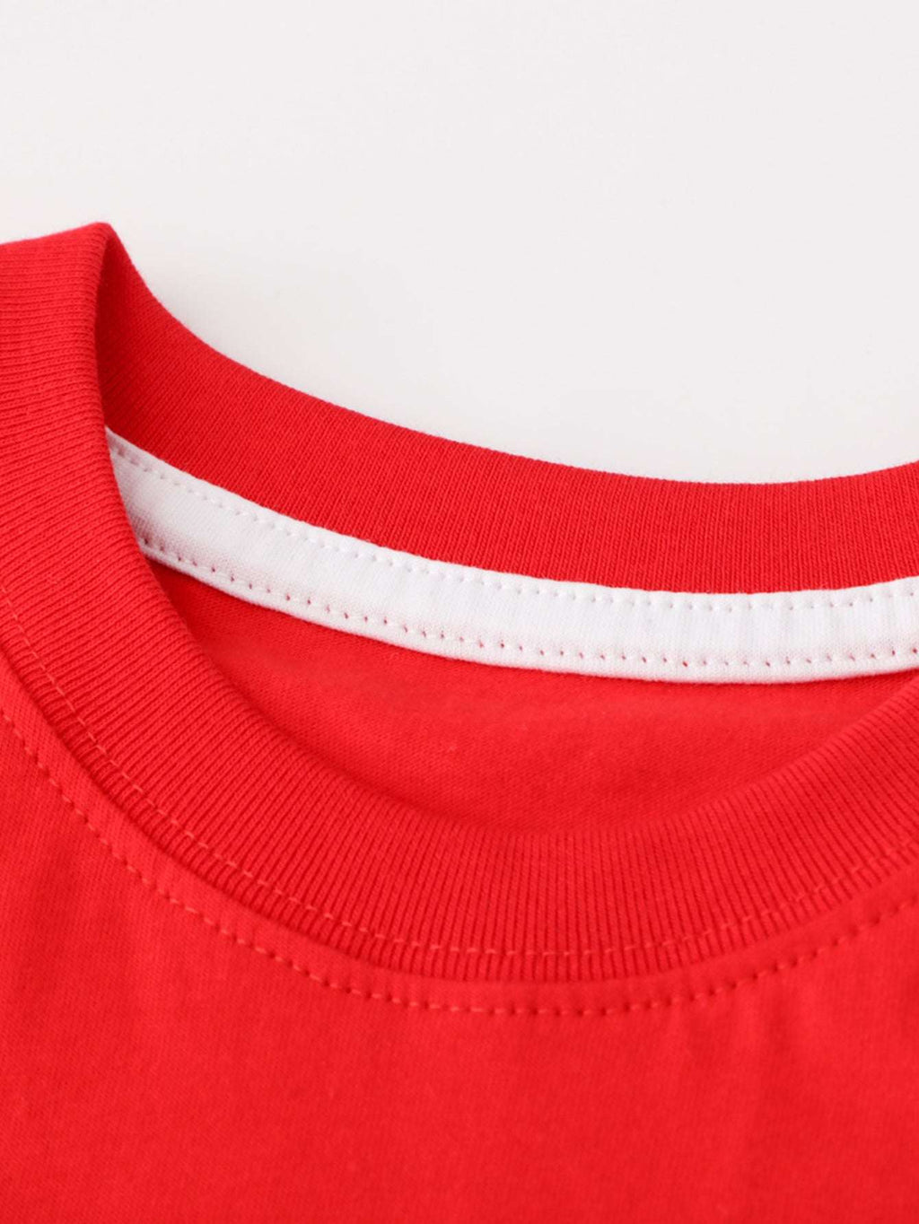 Red short-sleeve crew neck tee with ribbed collar detail