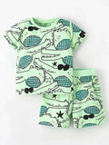 Kids two-piece set: mint green T-shirt and shorts with crocodile scale print