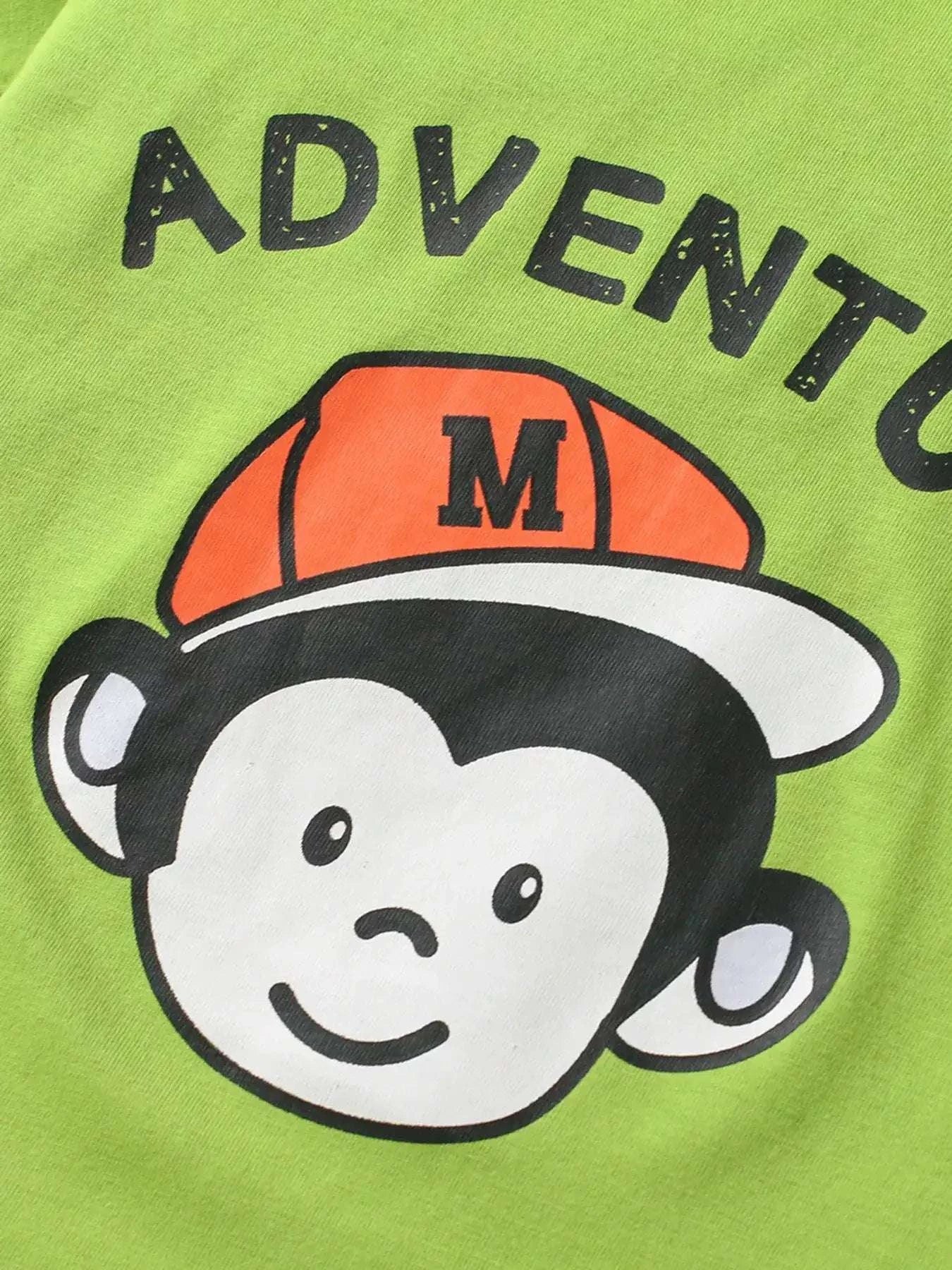 Lime short-sleeve top with monkey graphic and cap design
