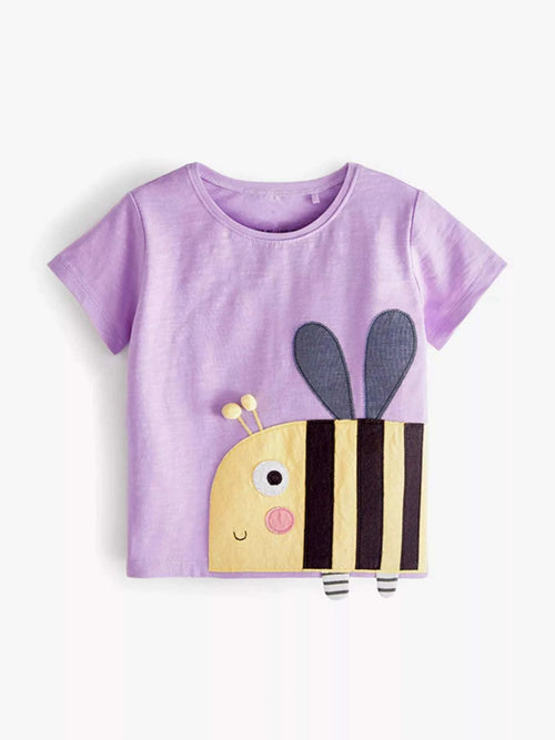 Lavender kids’ short-sleeve T-shirt with bee applique front
