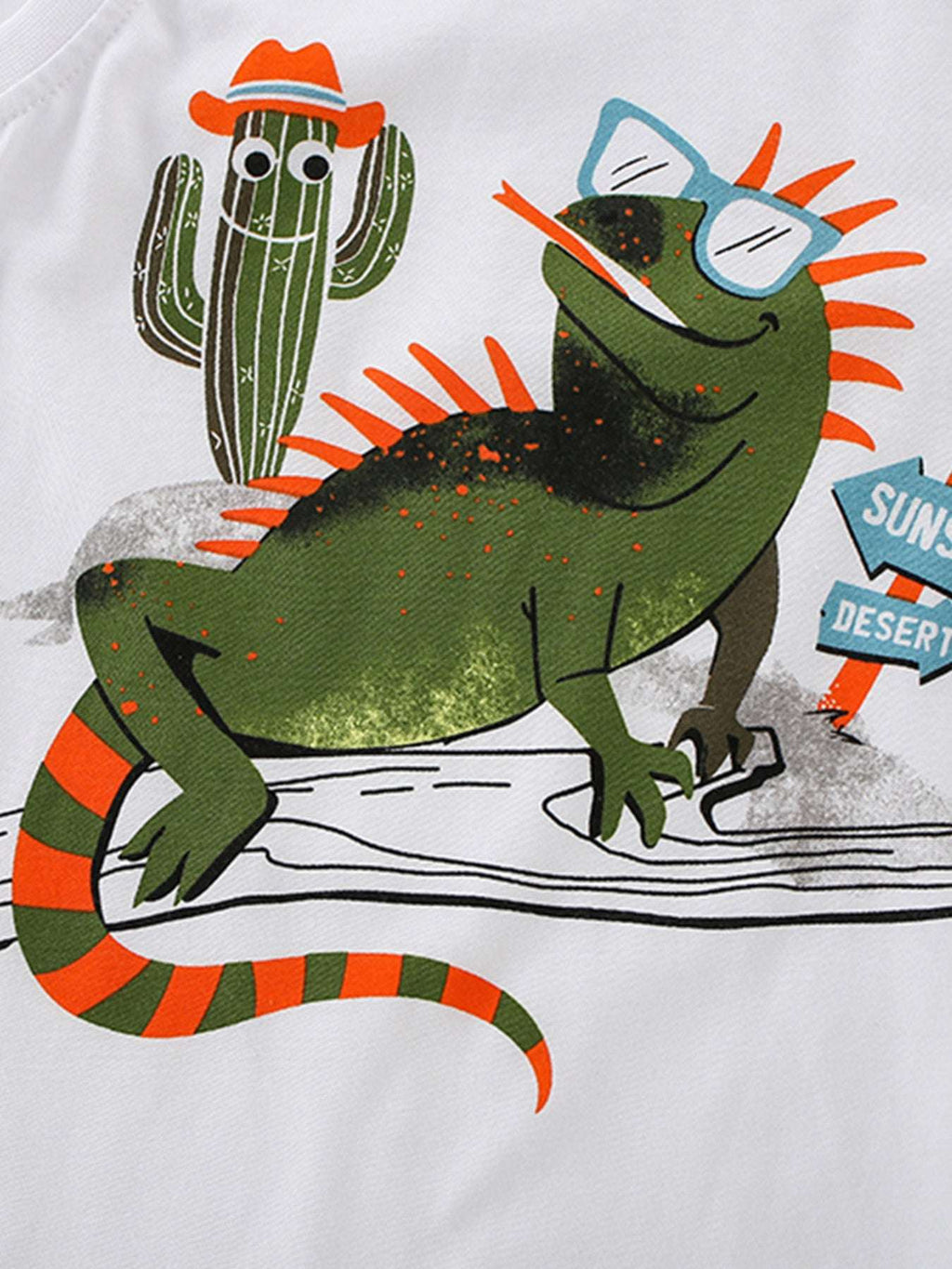 Children's lizard tank top: green lizard desert artwork on white sleeveless shirt