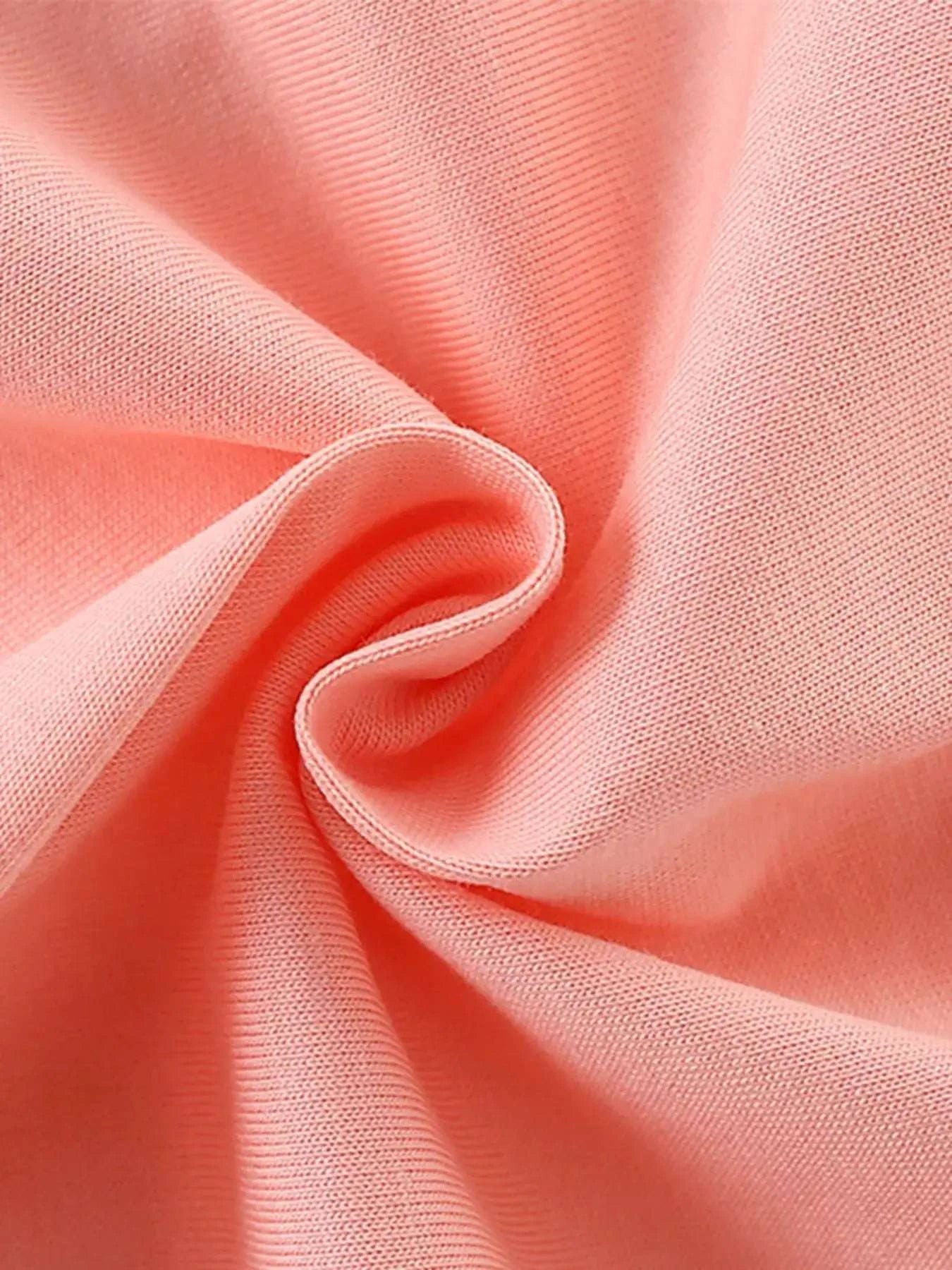 Watermelon pink kids short sleeve T-shirt knit fabric with folded crew neck