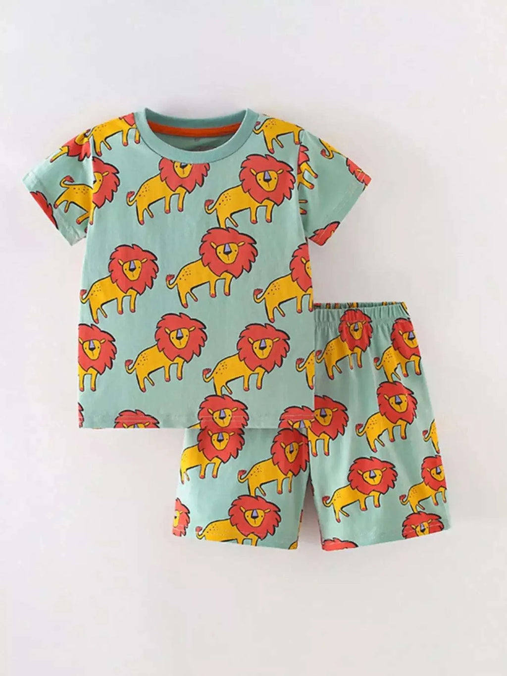 Sage green kids lion print tee and shorts set