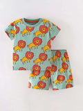 Sage green kids lion print tee and shorts set