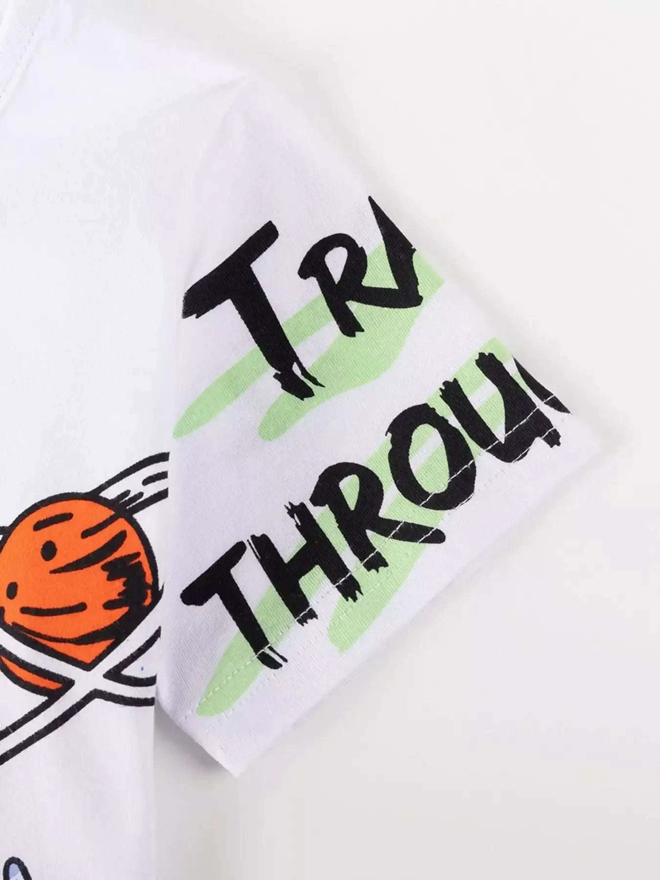 White short-sleeve tee with "TRAVEL THROUGH TIME" astronaut space print