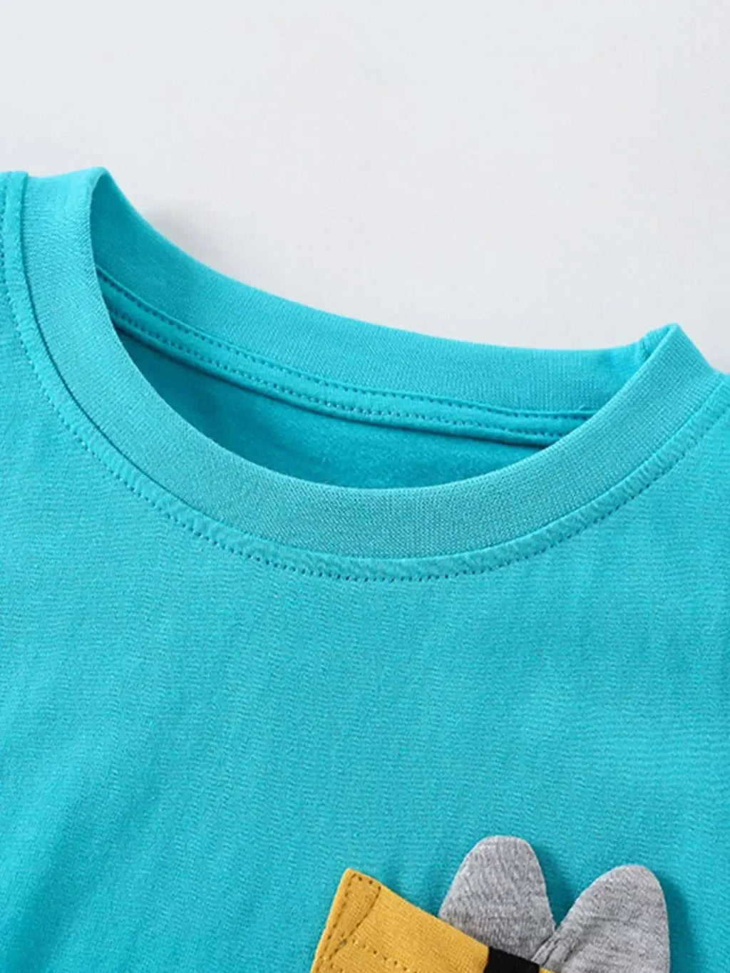 Children's aqua round-neck top neckline and hem
