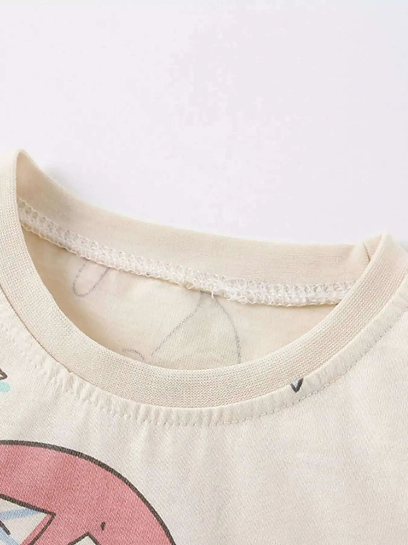 Beige kids ocean print round-neck tee with ribbed neckline trim
